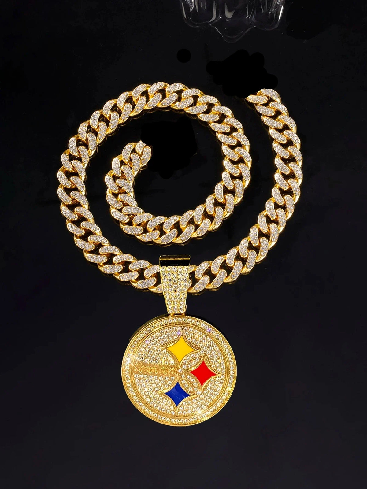 Sports LOGO Pendant Necklace with Iced Out Cuban Chains for Football Fans