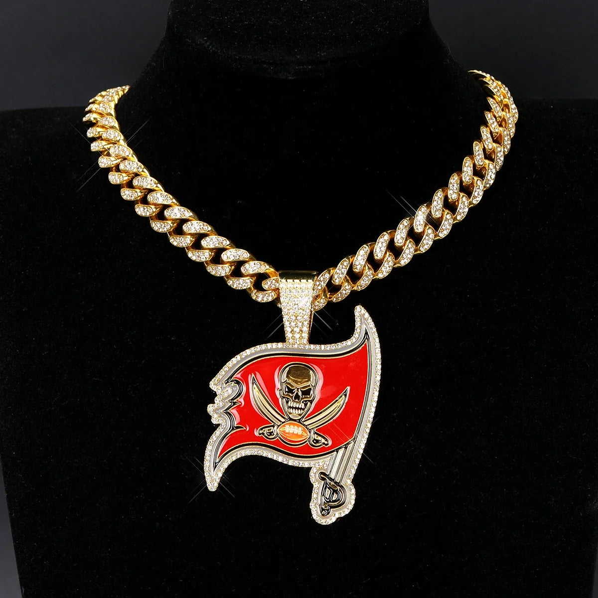 Sports LOGO Pendant Necklace with Iced Out Cuban Chains for Football Fans