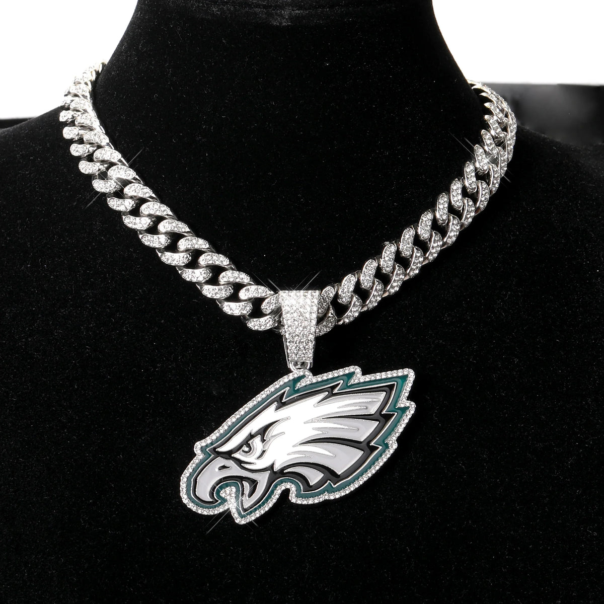 Sports LOGO Pendant Necklace with Iced Out Cuban Chains for Football Fans
