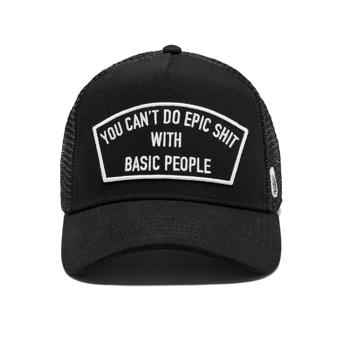Cult's Epic Shit Mesh Back Curved Visor Trucker Hat in Black