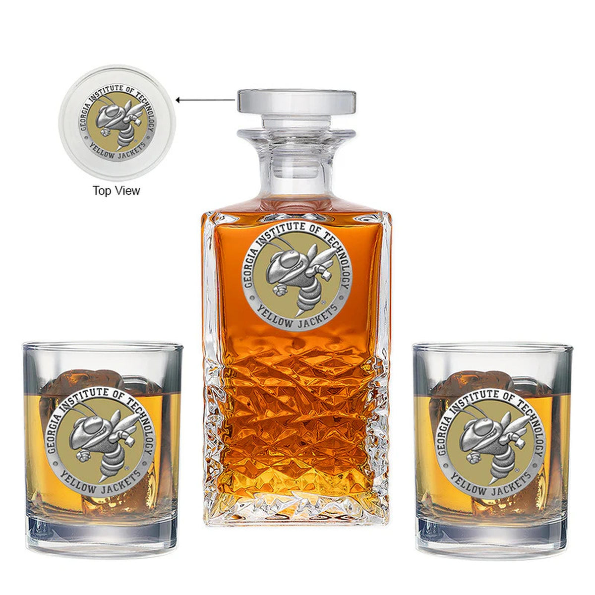 Georgia Tech Yellow Jackets Buzz Logo Heritage Decanter with 2 Glasses