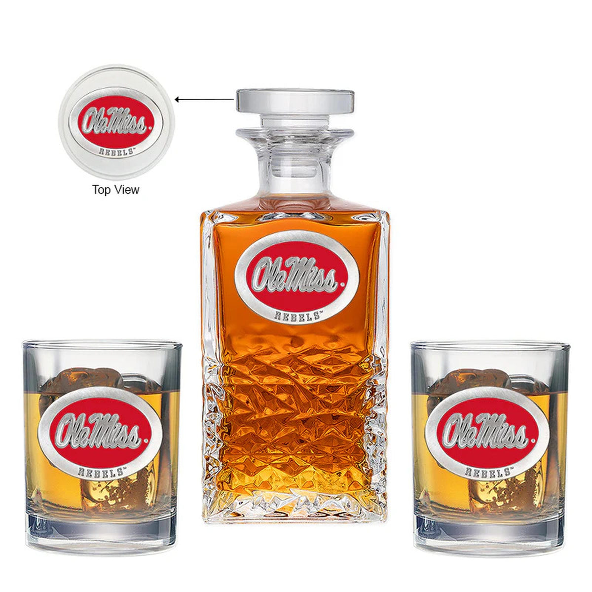 University of Mississippi "Ole Miss" Red Logo Heritage Decanter with 2 Glasses