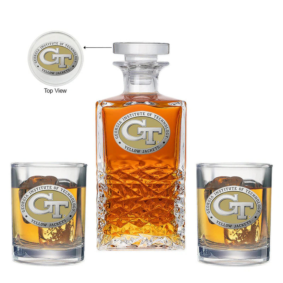 Georgia Tech Yellow Jackets GT Logo Heritage Decanter with 2 Glasses