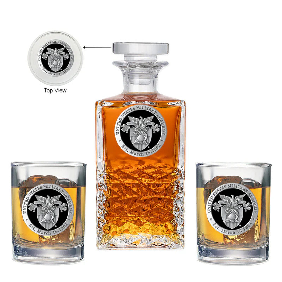 Army Black Knights Crest Heritage Decanter with 2 Glasses