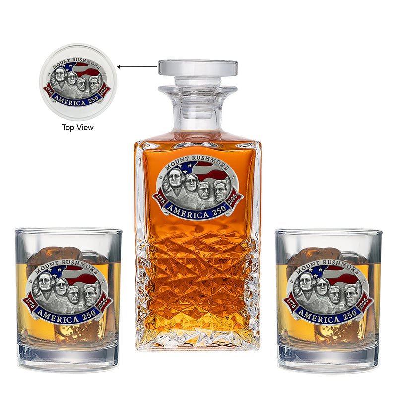 America's 250th Anniversary Mount Rushmore Heritage Decanter with 2 Glasses