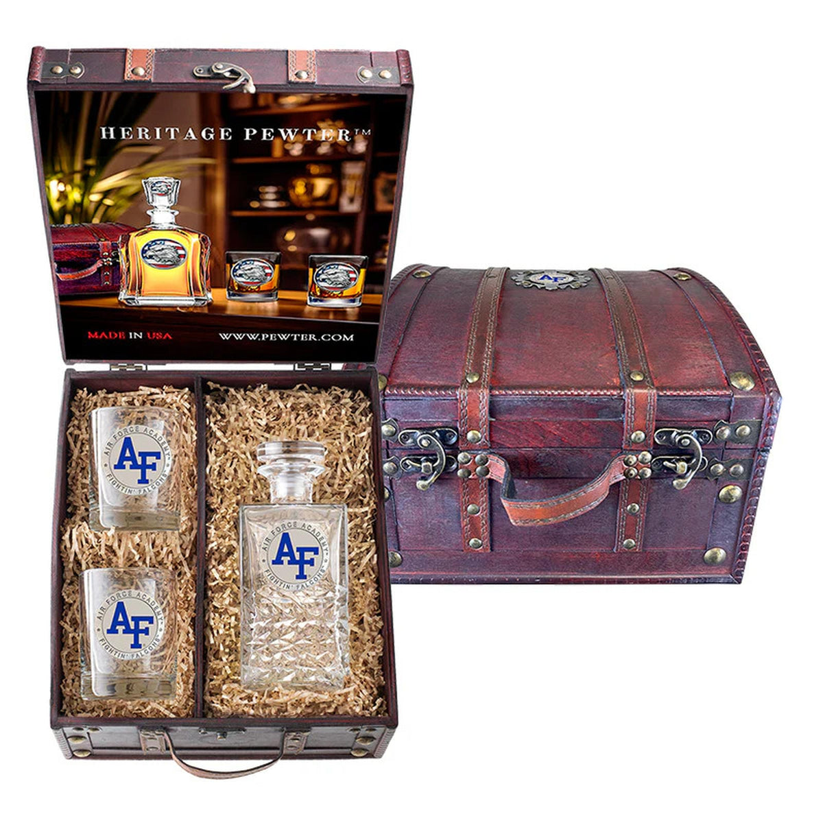 Air Force Falcons Heritage Decanter and 2 Glasses with Chest Box