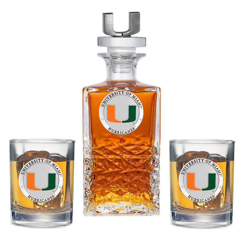 University of Miami Heritage Decanter with 3D Top & 2 Glasses
