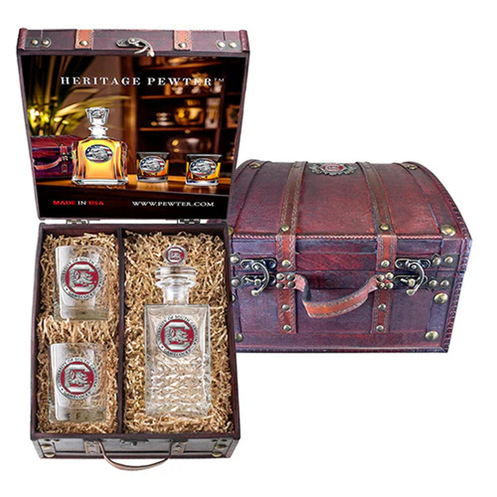 University of South Carolina  Heritage Decanter with 3D Top and 2 Glasses with Chest Box