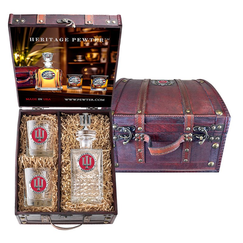 Indiana Hoosiers Heritage Decanter with 3D Top Cougar and 2 Glasses with Chest Box