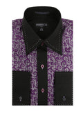 Men's Purple Baroque Scroll Satin Dress Shirt – High Collar, French Cuff | Ferrecci Hi-1007