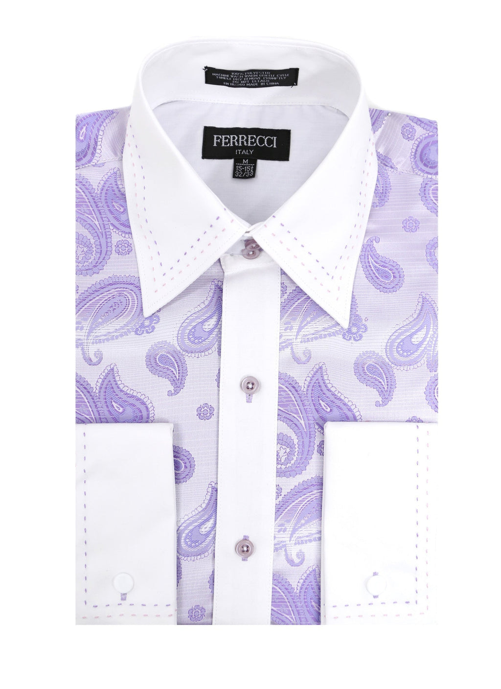Men's Purple & Lilac Paisley Satin Dress Shirt – High Collar, French Cuff | Ferrecci Hi-1016