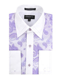 Men's Purple & Lilac Paisley Satin Dress Shirt – High Collar, French Cuff | Ferrecci Hi-1016