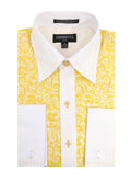 Men's Yellow Baroque Scroll Satin Dress Shirt – High Collar, French Cuff | Ferrecci Hi-1026