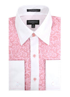 Men's Pink Baroque Scroll Satin Dress Shirt – High Collar, French Cuff | Ferrecci Hi-1027