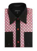 Men's Red & Black Circle Print Satin Dress Shirt – High Collar, French Cuff | Ferrecci Hi-1028