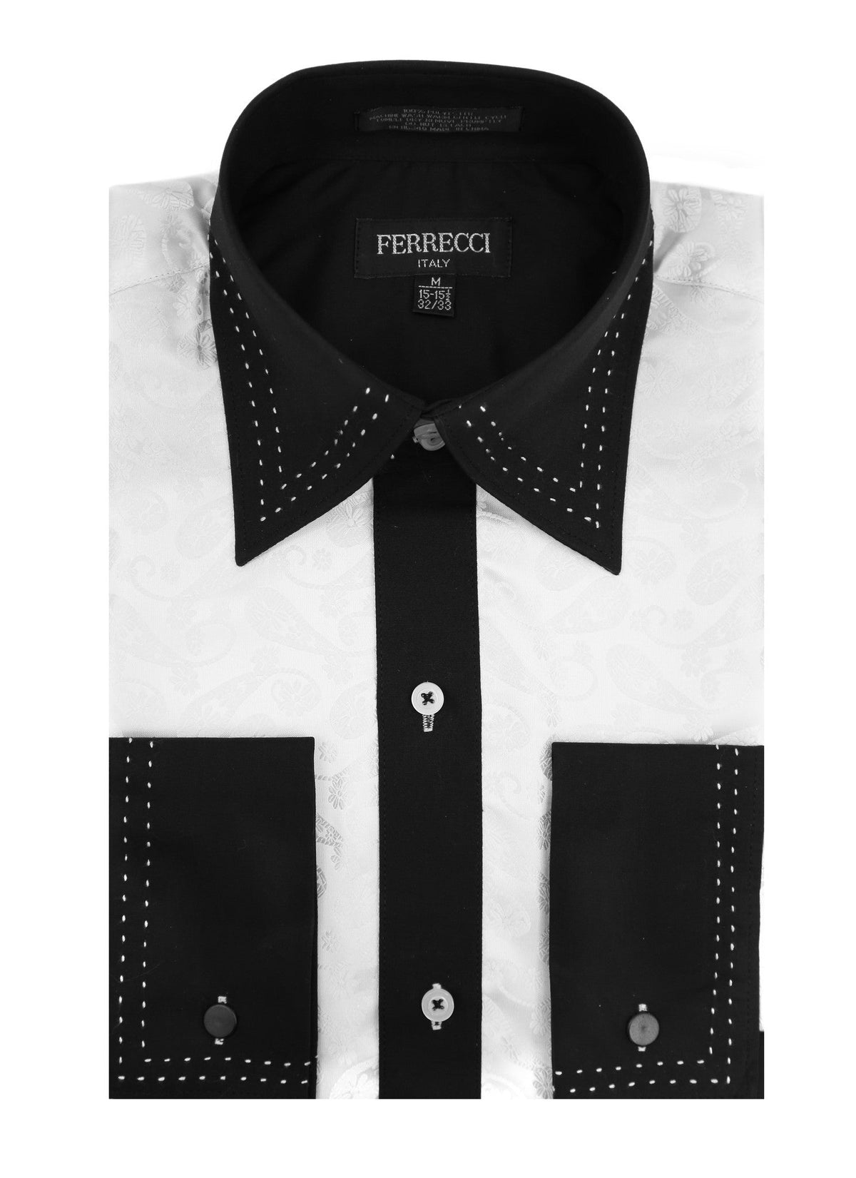 Men's White Paisley Satin Dress Shirt – High Collar, French Cuff | Ferrecci Hi-1033