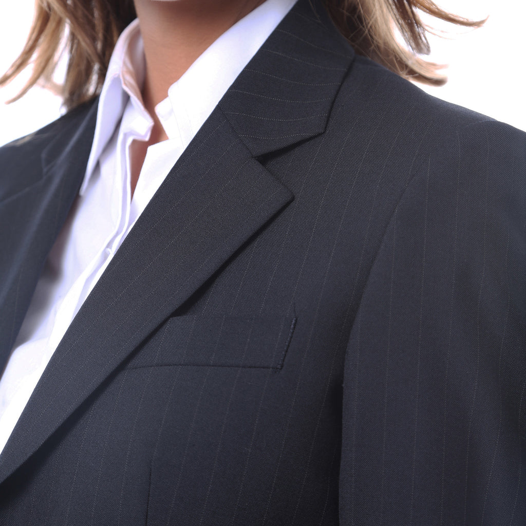 Womens Navy Pinstripe Business Casual Uniform Blazer