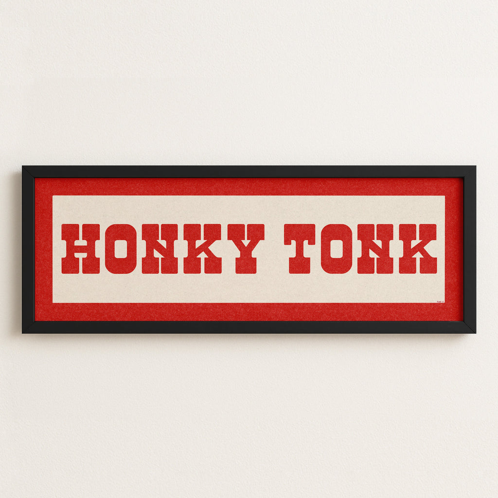 Framed HONKY TONK Sign White & Red Art Print
