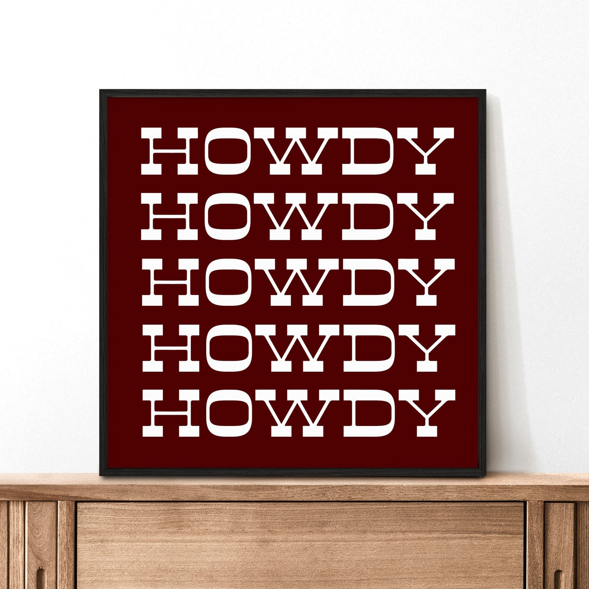 Howdy Typography Art Print Square Maroon and White