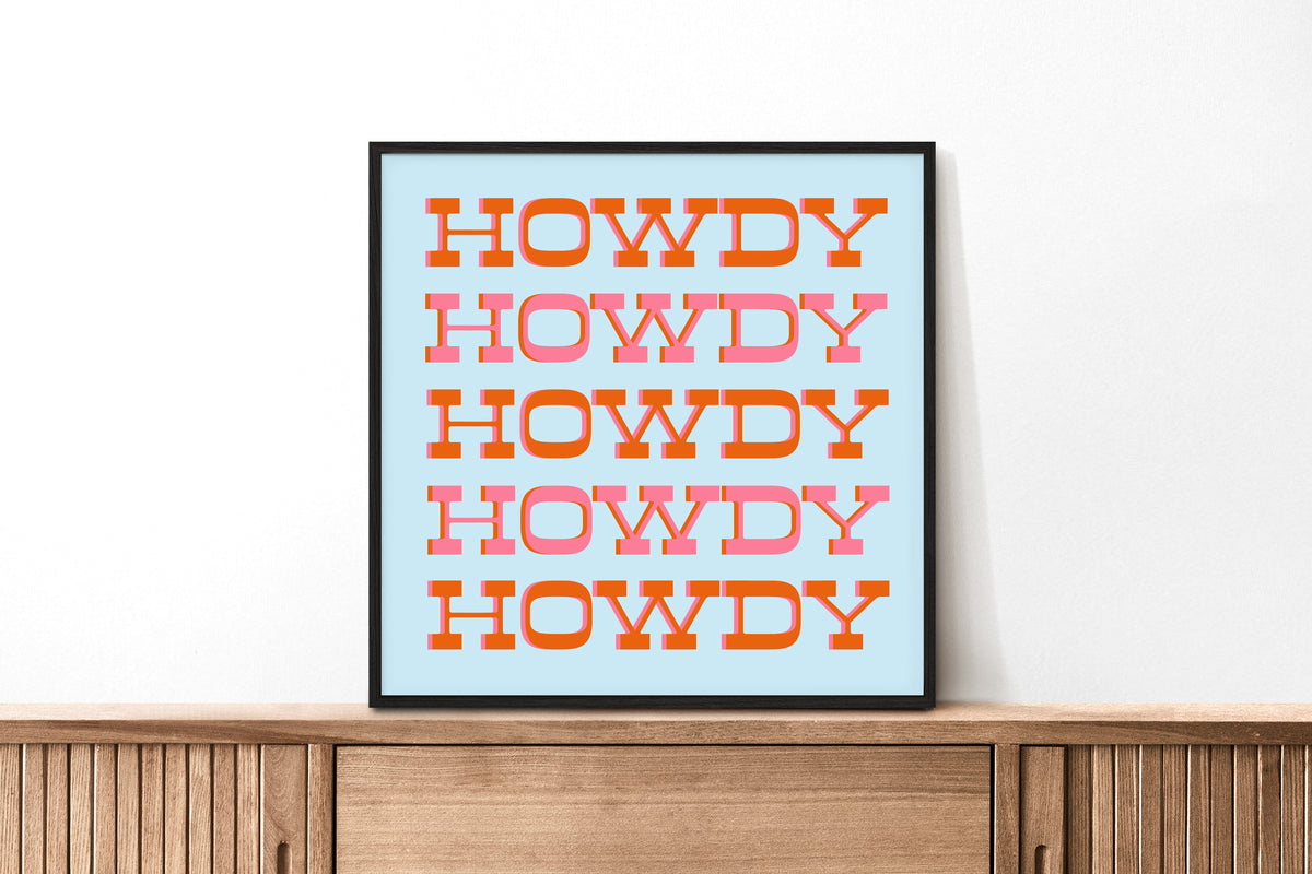 Howdy Typography Art Print Square Pink & Orange