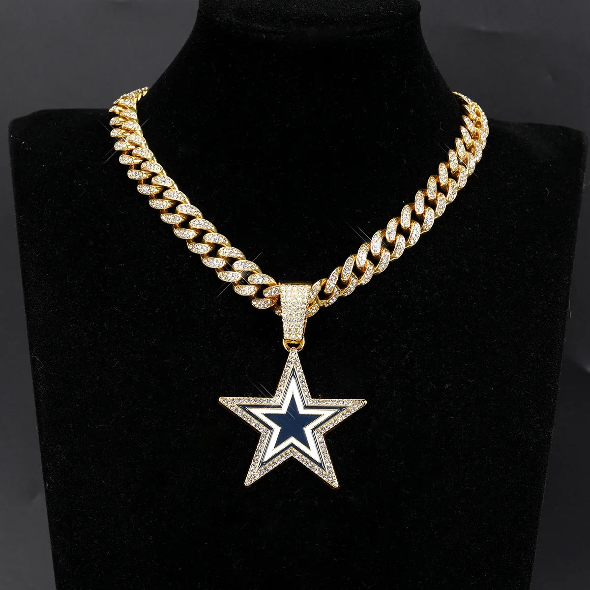 Sports LOGO Pendant Necklace with Iced Out Cuban Chains for Football Fans