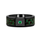 HADAR Black Ceramic Ring with Black and Green Carbon Fiber and Green Emerald Setting - 8mm