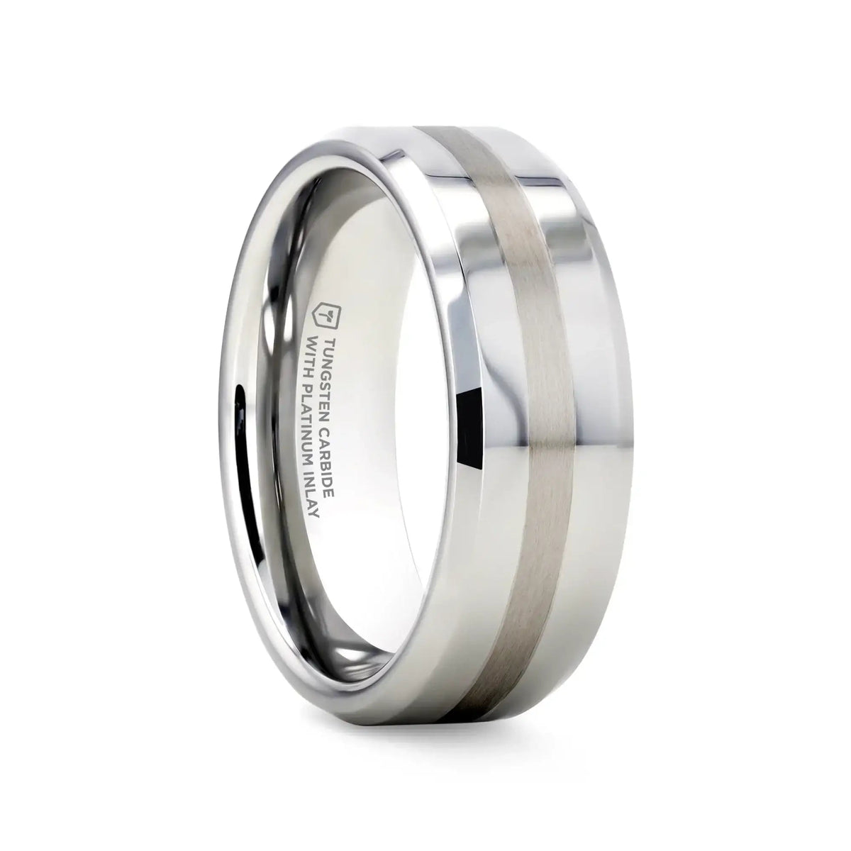 HALSTEN Platinum Inlaid Beveled Tungsten Carbide Wedding Ring - 6mm & 8mm