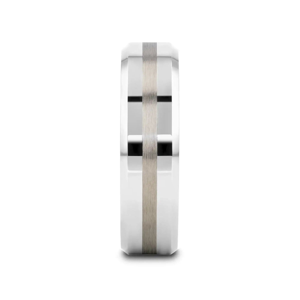 HALSTEN Platinum Inlaid Beveled Tungsten Carbide Wedding Ring - 6mm & 8mm