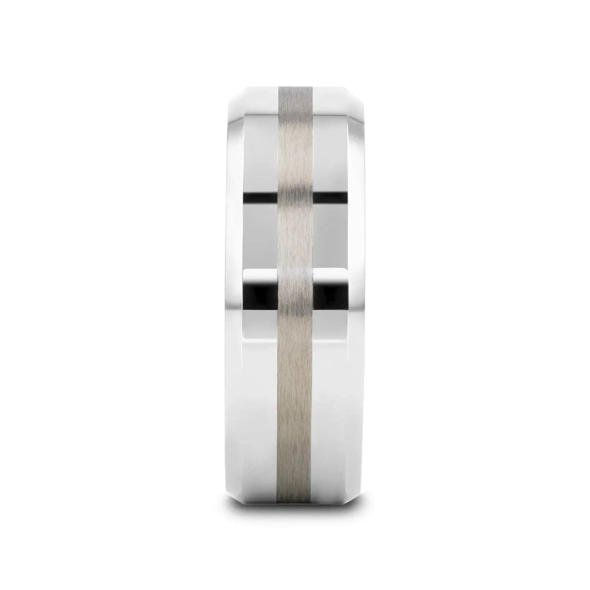 HALSTEN Platinum Inlaid Beveled Tungsten Carbide Wedding Ring - 6mm & 8mm