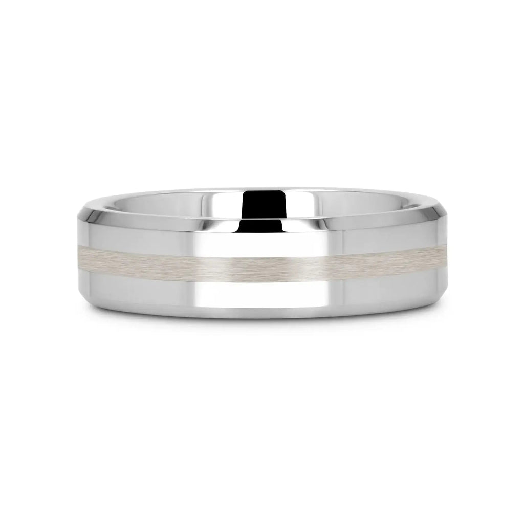 HALSTEN Platinum Inlaid Beveled Tungsten Carbide Wedding Ring - 6mm & 8mm