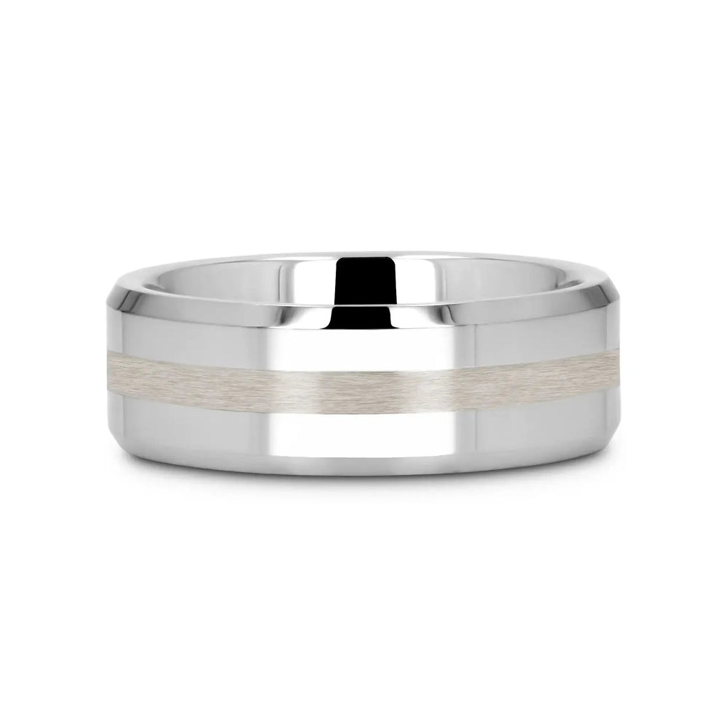 HALSTEN Platinum Inlaid Beveled Tungsten Carbide Wedding Ring - 6mm & 8mm