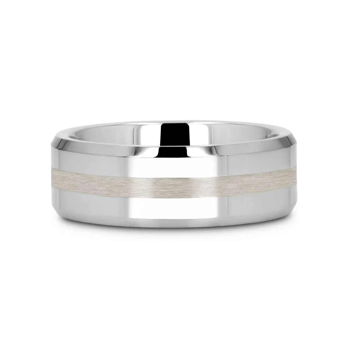HALSTEN Platinum Inlaid Beveled Tungsten Carbide Wedding Ring - 6mm & 8mm