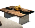 Epoxy-Resin Walnut Coffee Table With Stone Looking Legs