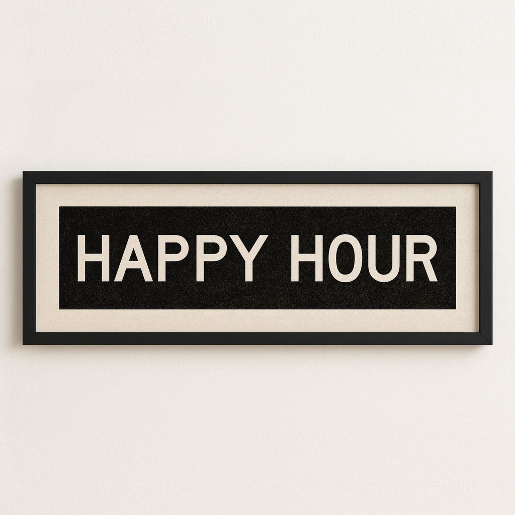 Framed Happy Hour Bus Scroll Sign