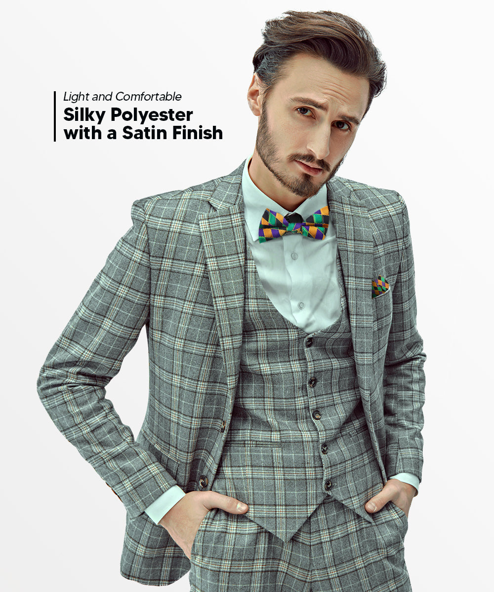 Vittorio Farina Men's Mardi Gras Satin Bow Tie & Pocket Square in Gift Box
