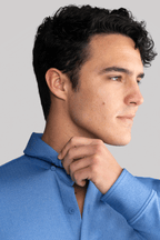 Long Sleeve Button Down Polo in Herringbone // Blue
