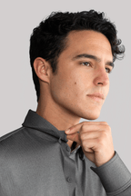 Long Sleeve Button Down Polo in Herringbone // Charcoal