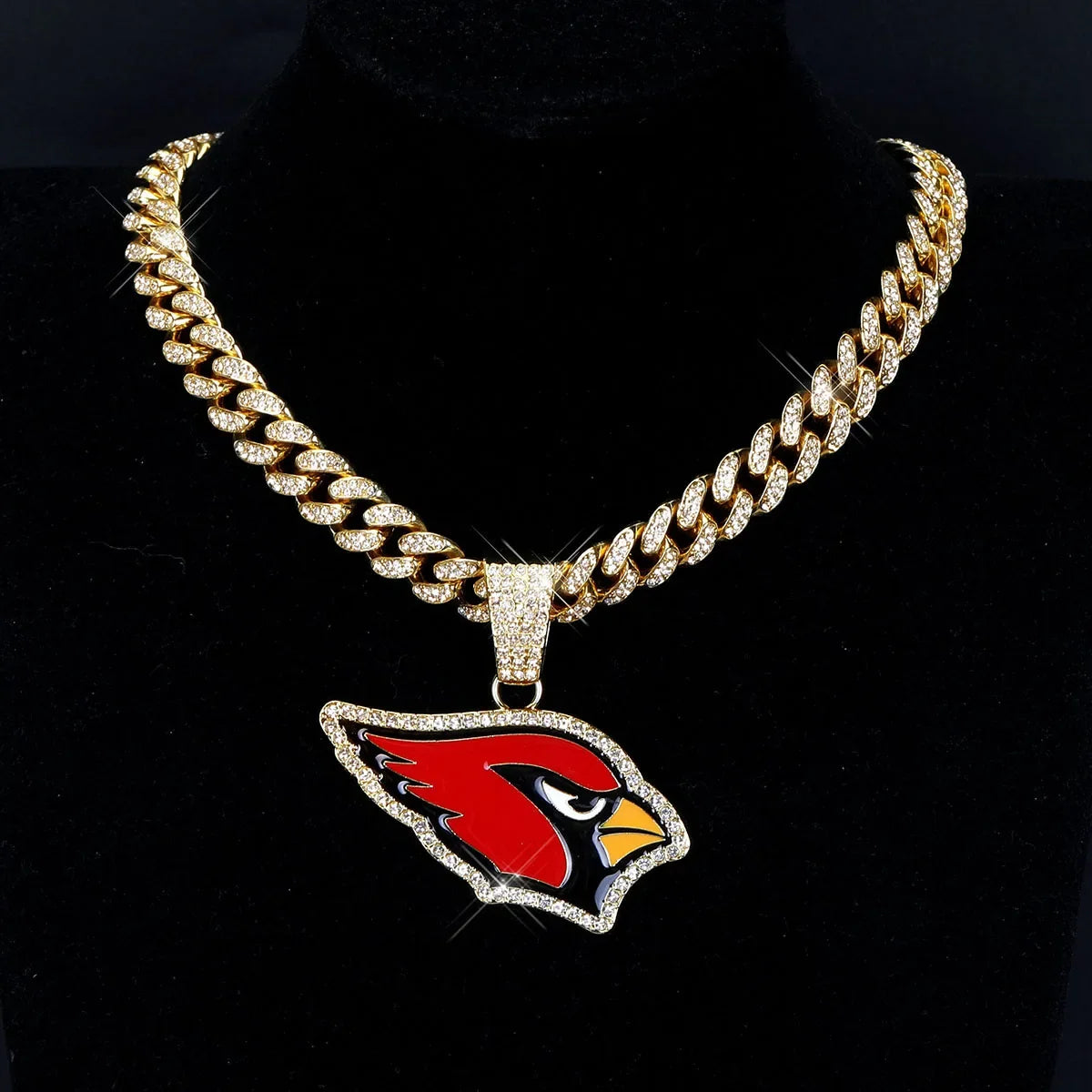 Sports LOGO Pendant Necklace with Iced Out Cuban Chains for Football Fans