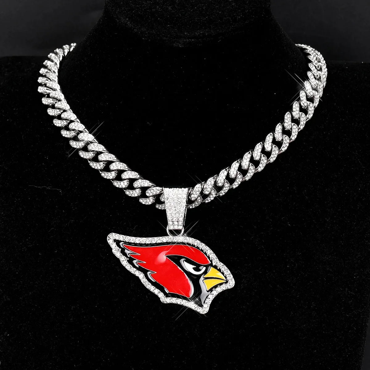 Sports LOGO Pendant Necklace with Iced Out Cuban Chains for Football Fans