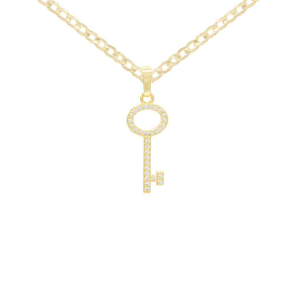 Key Cubic Zirconia Pendant With Necklace Set 14K Gold Filled