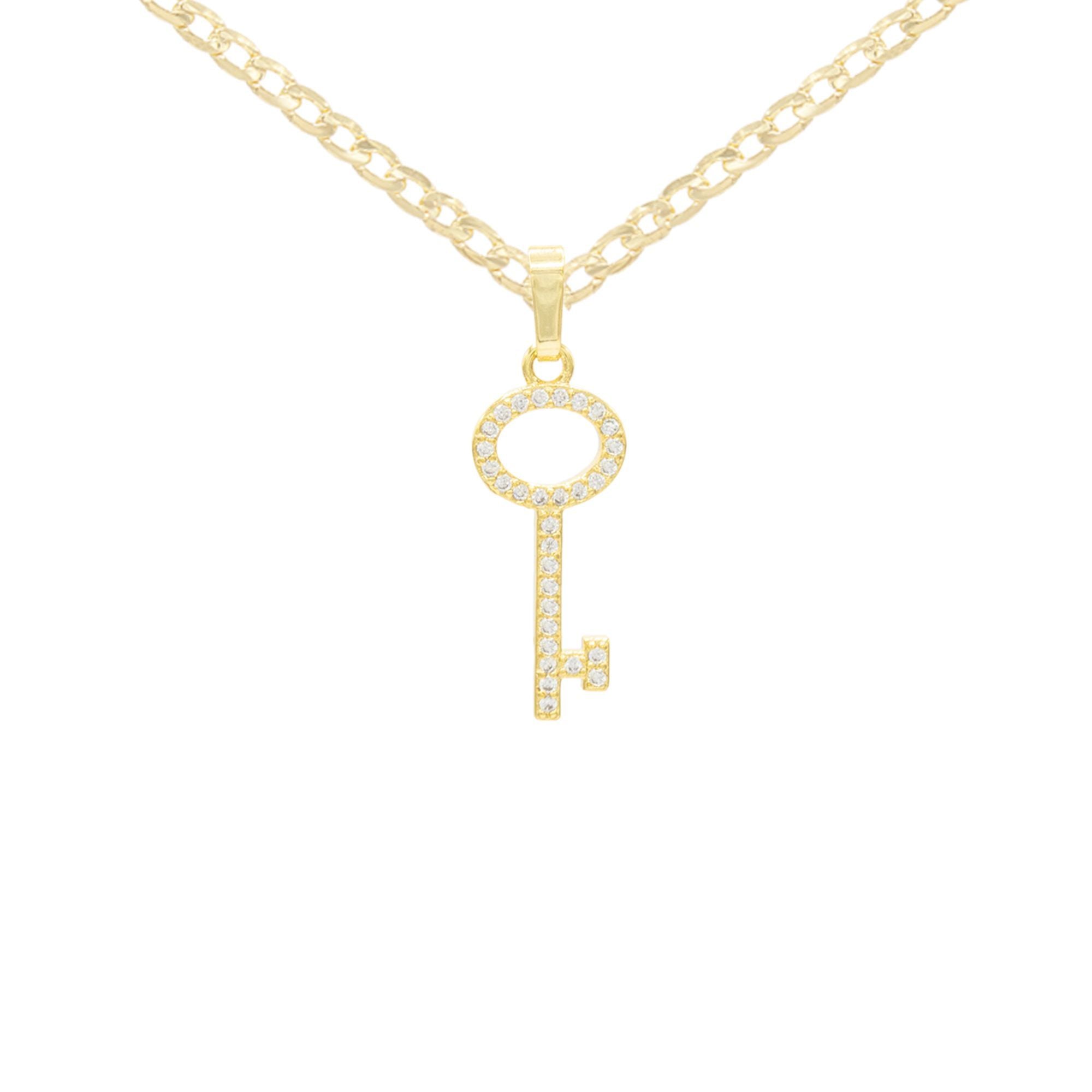 Key Cubic Zirconia Pendant With Necklace Set 14K Gold Filled