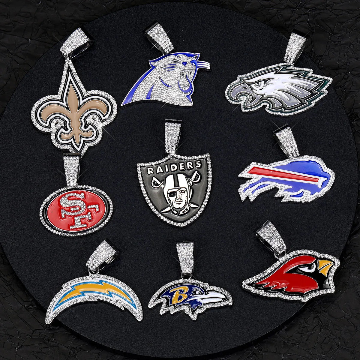 Sports LOGO Pendant Necklace with Iced Out Cuban Chains for Football Fans