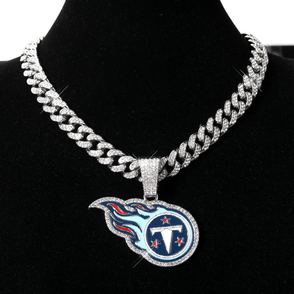 Sports LOGO Pendant Necklace with Iced Out Cuban Chains for Football Fans