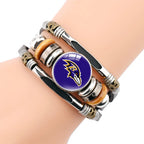 Leather Sports Team Logo Bracelet – Adjustable Fans Wristband Gift for Game Day & Holidays