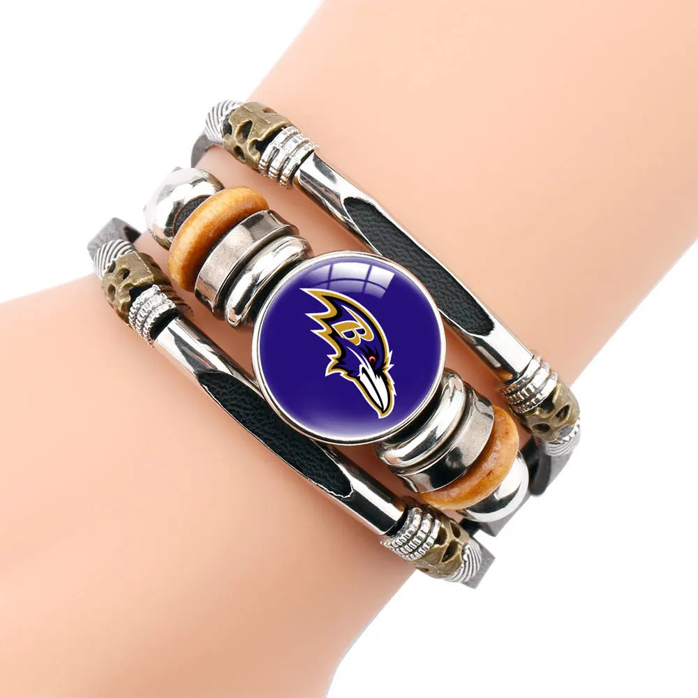 Leather Sports Team Logo Bracelet – Adjustable Fans Wristband Gift for Game Day & Holidays