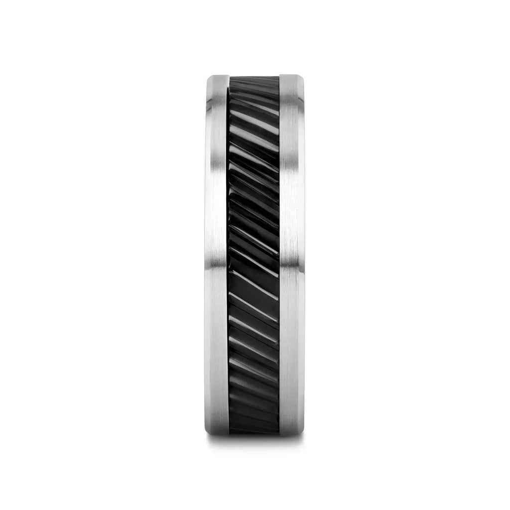 HELIX Gear Teeth Pattern Black Ceramic and Tungsten Ring - 6mm, 8mm, 10mm