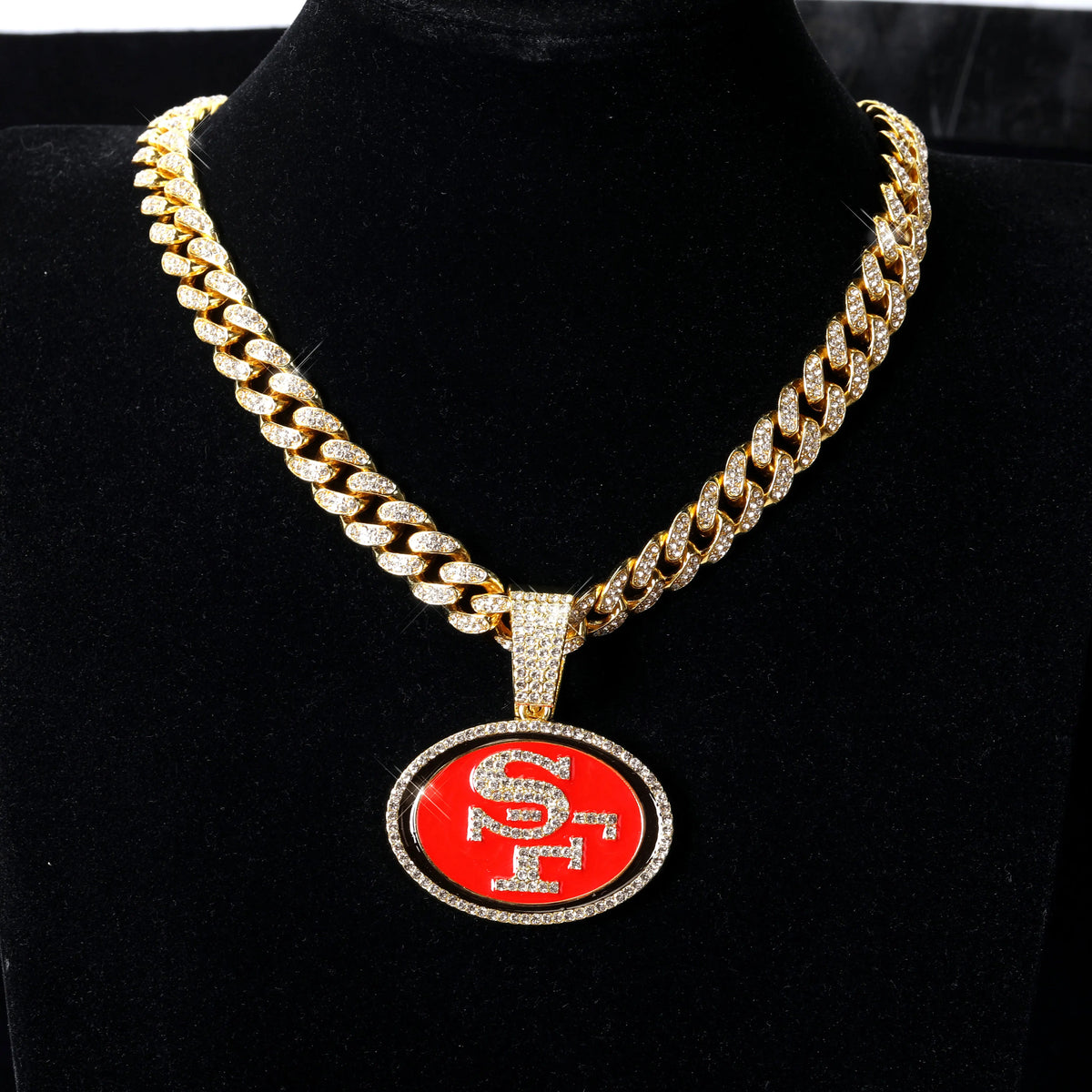 Sports LOGO Pendant Necklace with Iced Out Cuban Chains for Football Fans