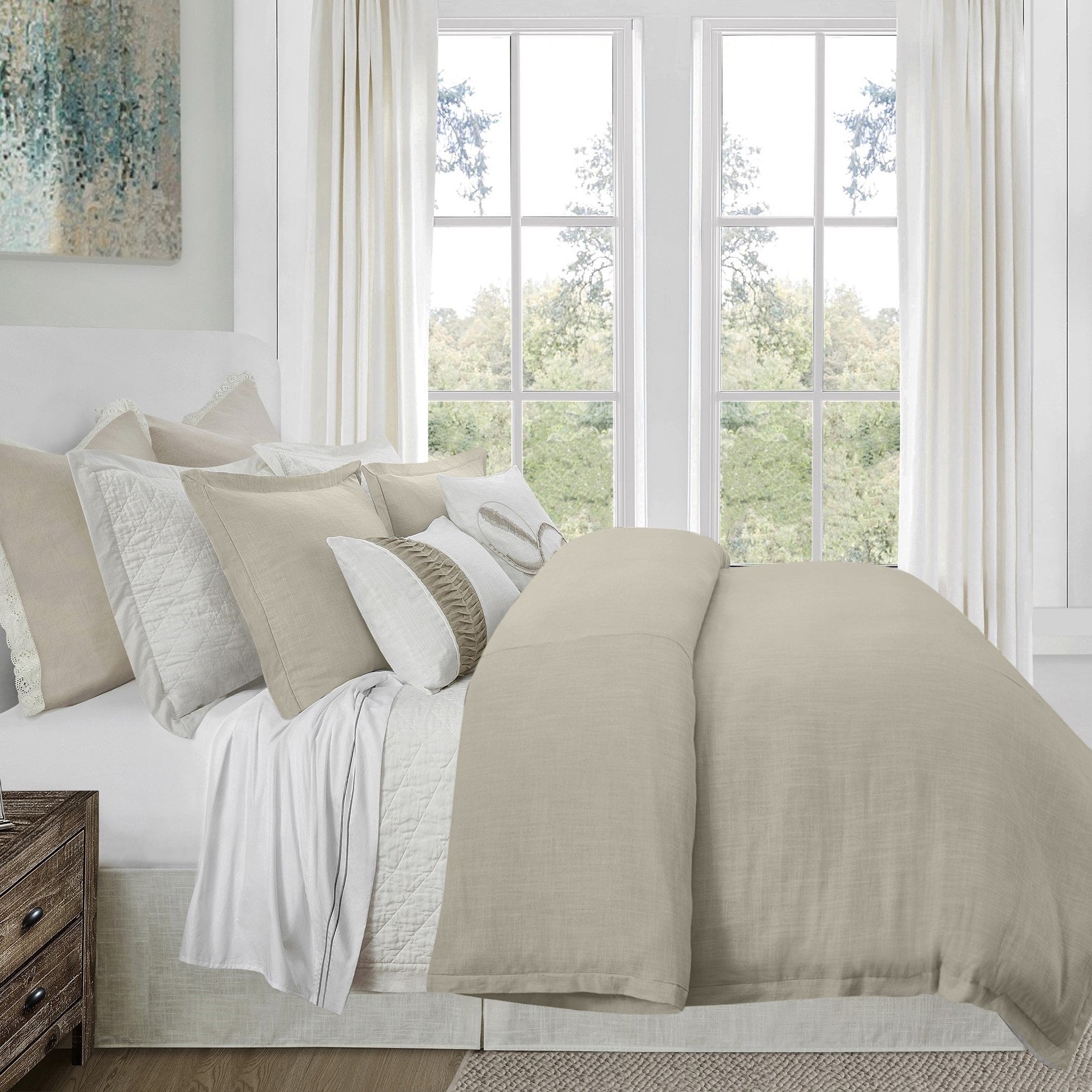 HiEnd Accents Hera Washed Linen Flange Duvet Cover Set; 3PC