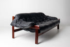 Brazilian Modern MP-41 Sofa in New Black leather and Brazilian Hardwood by Percival Lafer