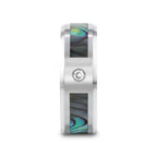 HONOLULU Mother of Pearl Inlay Tungsten Carbide Ring with Beveled Edges and White Diamond - 8mm